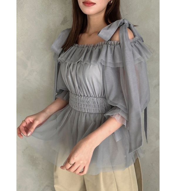 dazzlin「チュールリボンペプラム2wayトップス」|シャツ・ブラウス|ブルー