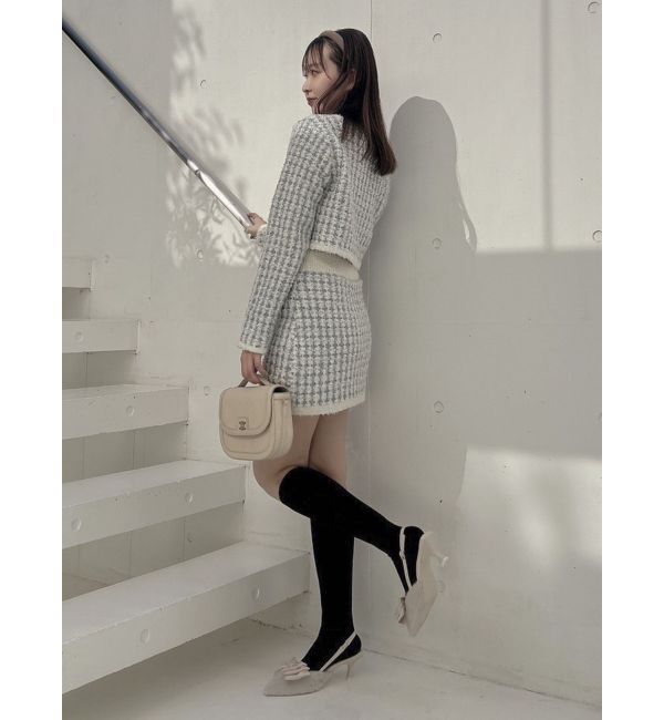 dazzlin「【SETUP】ツイードライクダブルニットジャケット※セットアップ対応」|ノーカラージャケット|