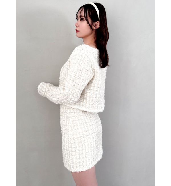 dazzlin「【SETUP】ツイードライクダブルニットジャケット※セットアップ対応」|ノーカラージャケット|