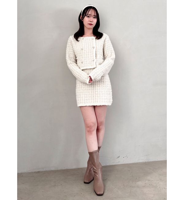 dazzlin「【SETUP】ツイードライクダブルニットジャケット※セットアップ対応」|ノーカラージャケット|