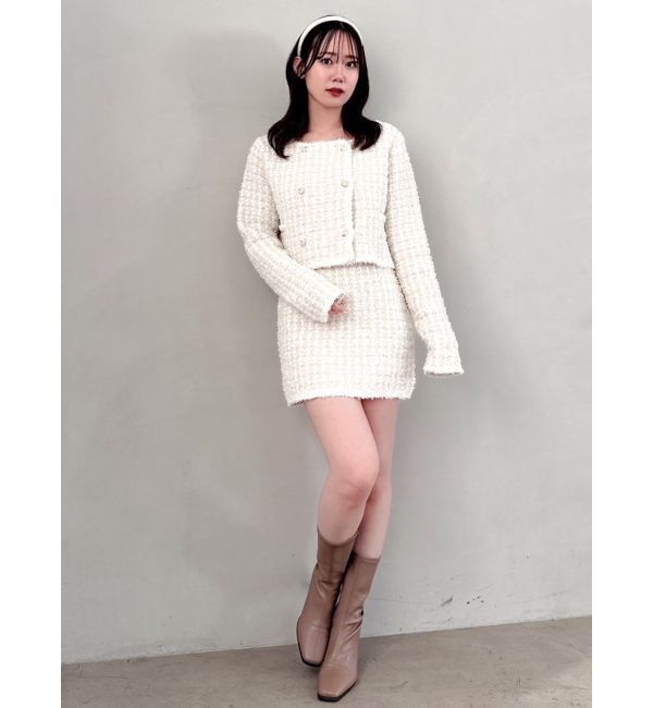 dazzlin「【SETUP】ツイードライクダブルニットジャケット※セットアップ対応」|ノーカラージャケット|