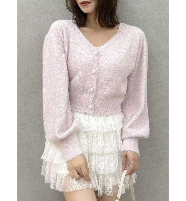 dazzlin「ミニシャギーラメニットカーデトップス」|カーディガン|ピンク