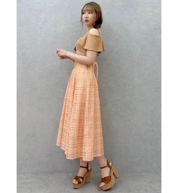 dazzlin「ツイストシアーチェックコルセットワンピース」|ワンピース|オレンジ