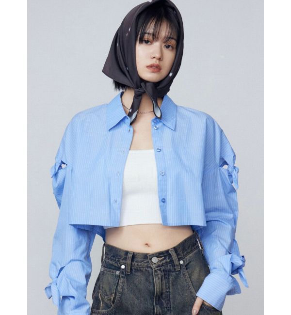 EMODA「ノットスリーブオーバーシャツ」|シャツ・ブラウス|ブルー
