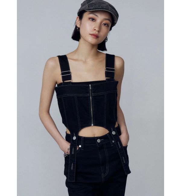 EMODA「コルセットハングデニムサロペット」|オールインワン|