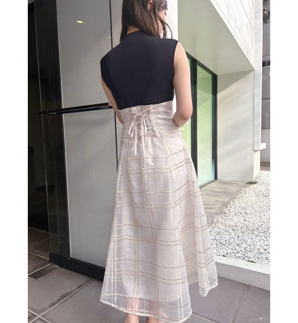 MERCURYDUO「シアーチェックニットドッキングワンピース」|ワンピース|