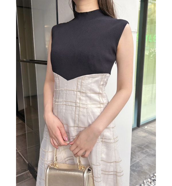 MERCURYDUO「シアーチェックニットドッキングワンピース」|ワンピース|