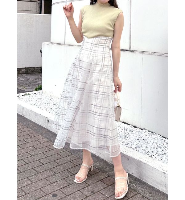 MERCURYDUO「シアーチェックニットドッキングワンピース」|ワンピース|