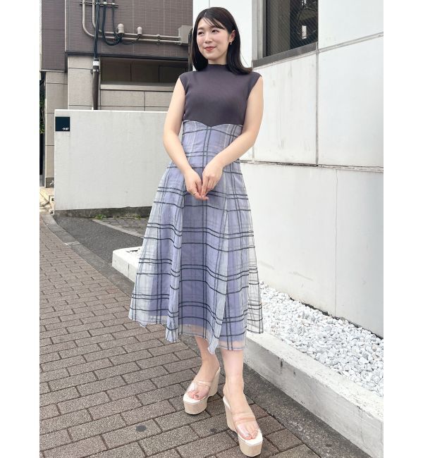 MERCURYDUO「シアーチェックニットドッキングワンピース」|ワンピース|
