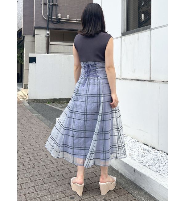 MERCURYDUO「シアーチェックニットドッキングワンピース」|ワンピース|