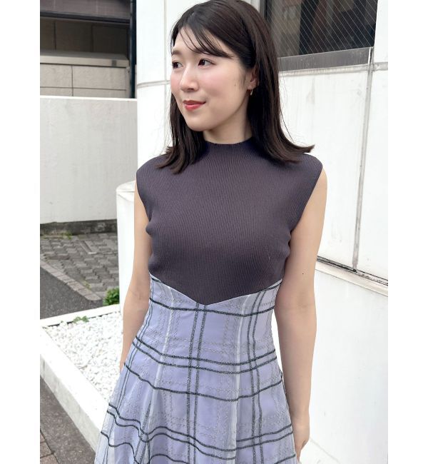 MERCURYDUO「シアーチェックニットドッキングワンピース」|ワンピース|