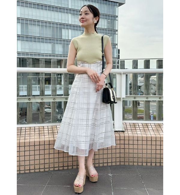 MERCURYDUO「シアーチェックニットドッキングワンピース」|ワンピース|