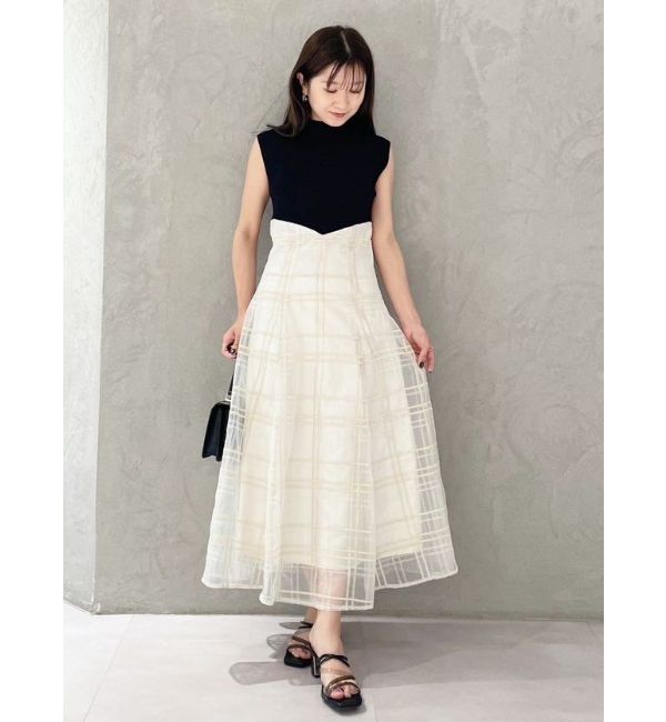 MERCURYDUO「シアーチェックニットドッキングワンピース」|ワンピース|