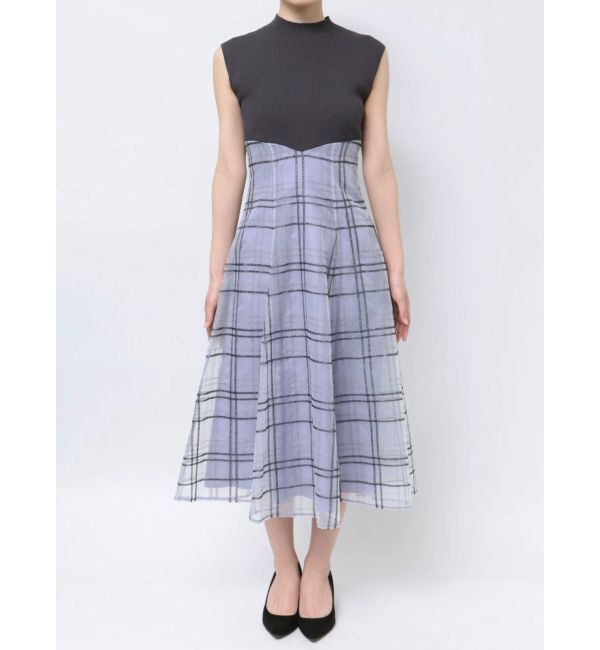 MERCURYDUO「シアーチェックニットドッキングワンピース」|ワンピース|