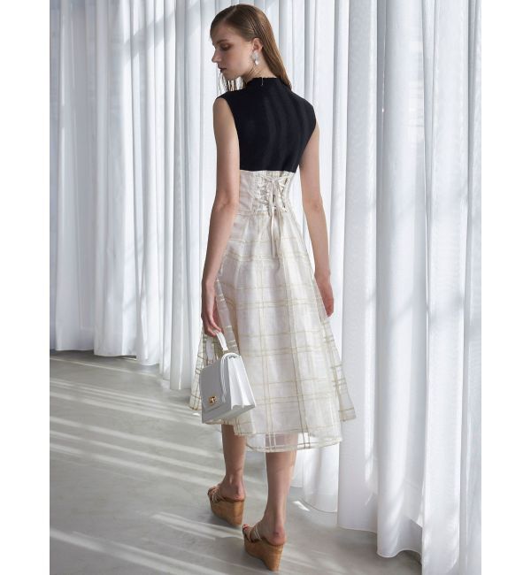 MERCURYDUO「シアーチェックニットドッキングワンピース」|ワンピース|