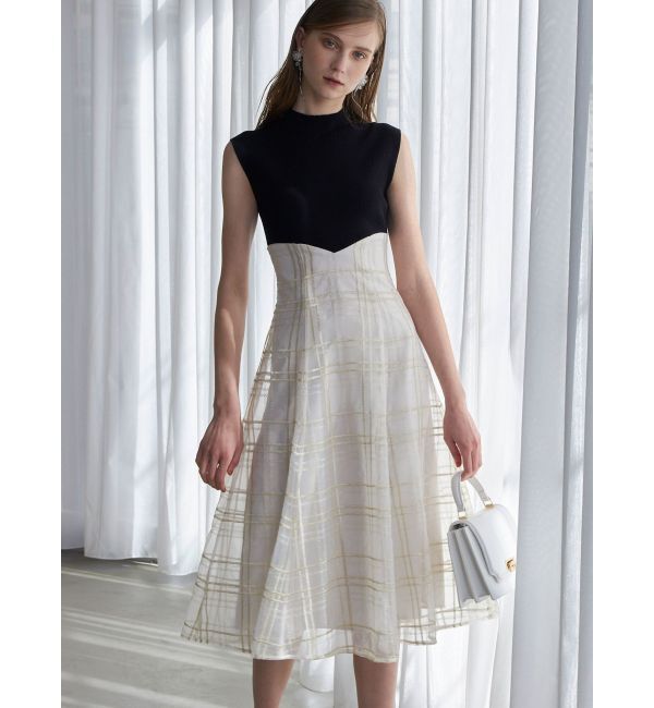 MERCURYDUO「シアーチェックニットドッキングワンピース」|ワンピース|