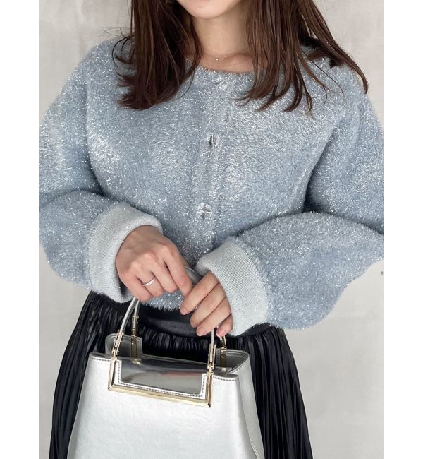 MERCURYDUO「フィルムシャギーWフェイスニットカーディガン」|カーディガン|アイスブルー