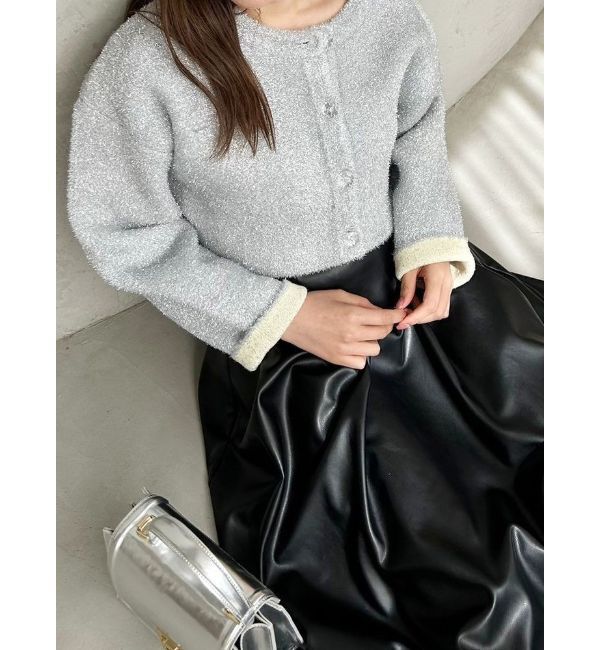 MERCURYDUO「フィルムシャギーWフェイスニットカーディガン」|カーディガン|シルバー