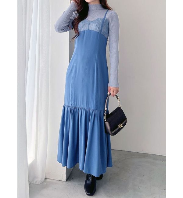 MERCURYDUO「ランジェリー風キャミドッキングワンピース」|ワンピース|ブルー