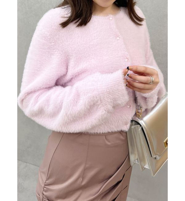 MERCURYDUO「ミニシャギーロングスリーブニットカーディガン」|カーディガン|ピンク