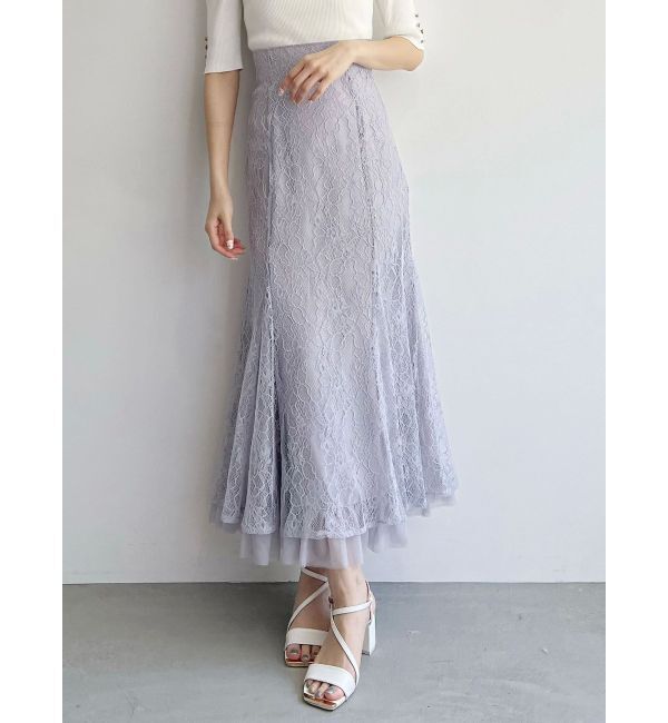 MERCURYDUO「裾チュールレースマーメイドスカート」|スカート|ラベンダー
