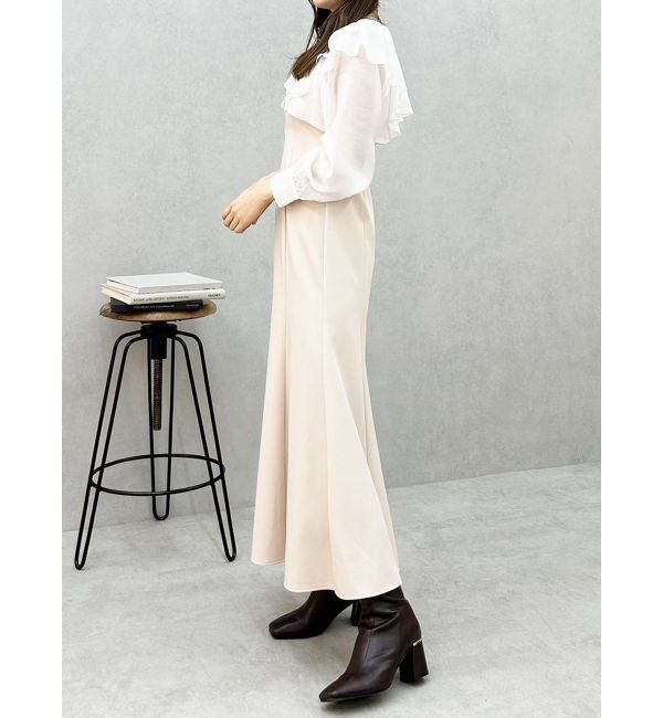 MERCURYDUO「ボリュームラッフル配色ドッキングワンピース」|ワンピース|