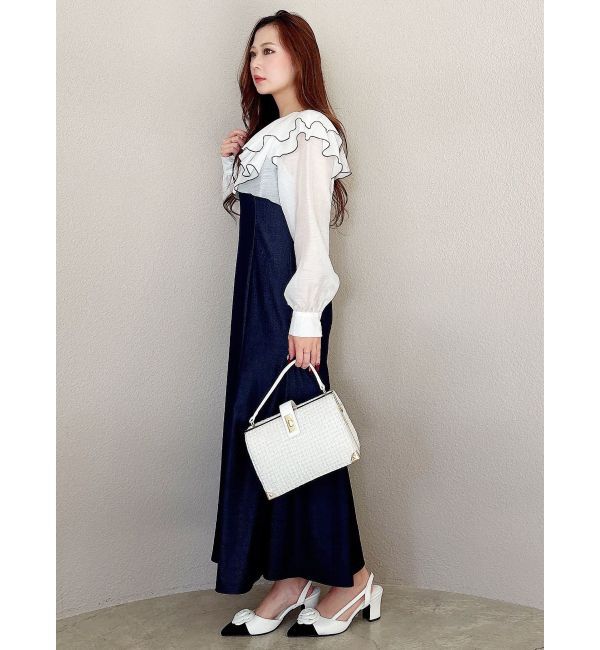 MERCURYDUO「ボリュームラッフル配色ドッキングワンピース」|ワンピース|