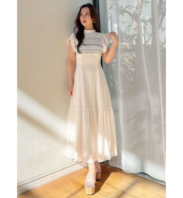 MERCURYDUO「カラースモッキングラッフルワンピース」|ワンピース|