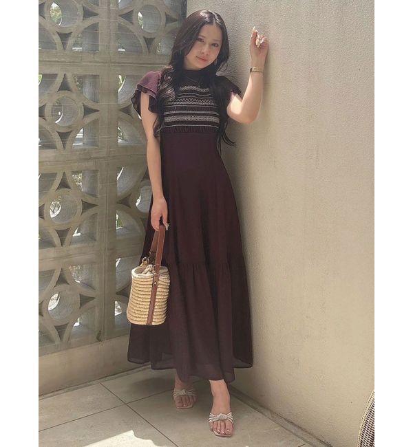 MERCURYDUO「カラースモッキングラッフルワンピース」|ワンピース|