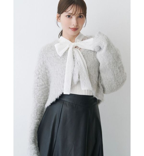 MERCURYDUO「【WEB限定カラーあり】シャギークロップドカーディガン」|カーディガン|ライトグレー