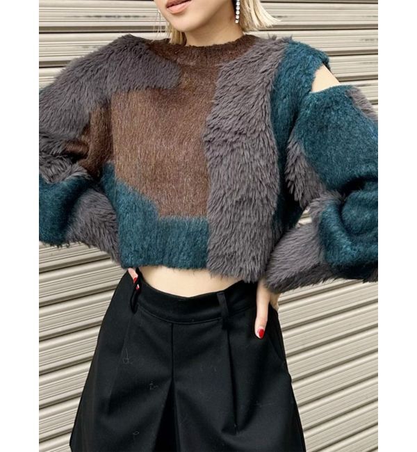 MURUA「異素材MIXフェザーニット」|ニット・セーター|ブラウン