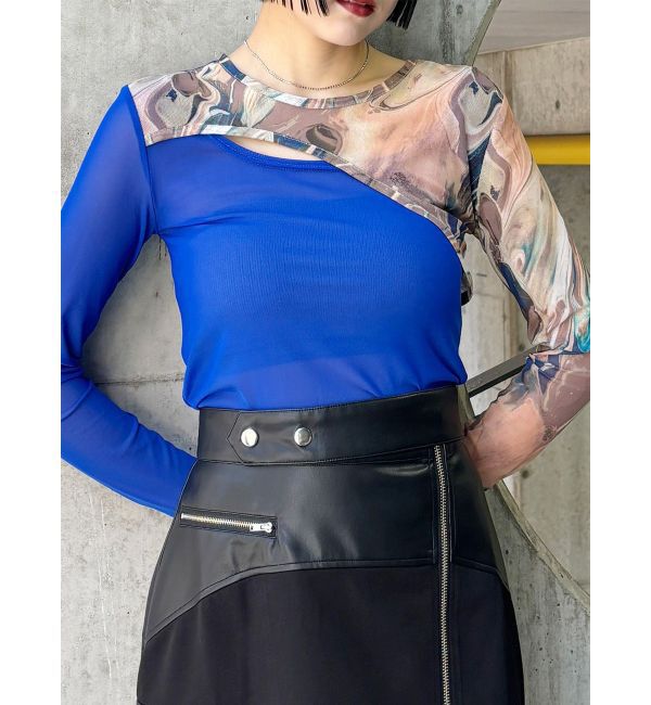 MURUA「カラーブロックシアートップス」|Tシャツ・カットソー|ブルー