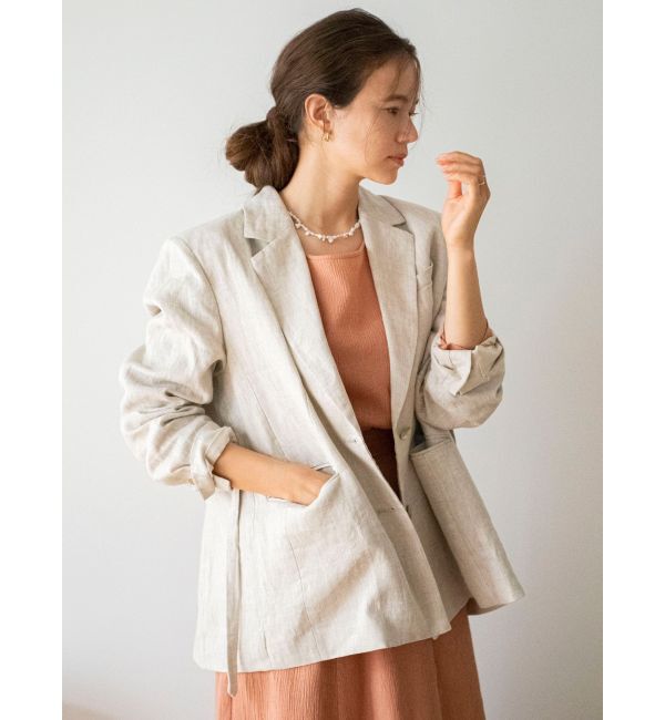Ungrid「バックデザインリネン混ジャケット」|テーラードジャケット|ベージュ