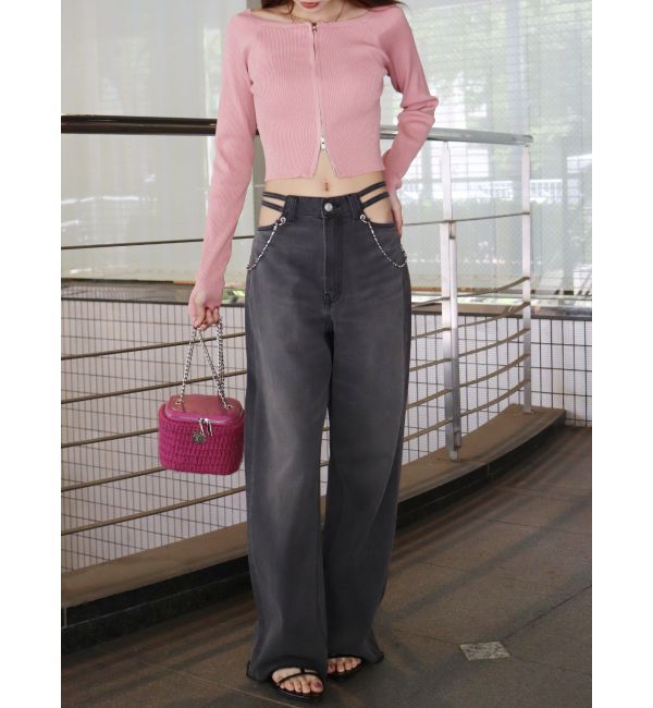 EVRIS「ウエストチェーンワイドデニムパンツ」|デニム|