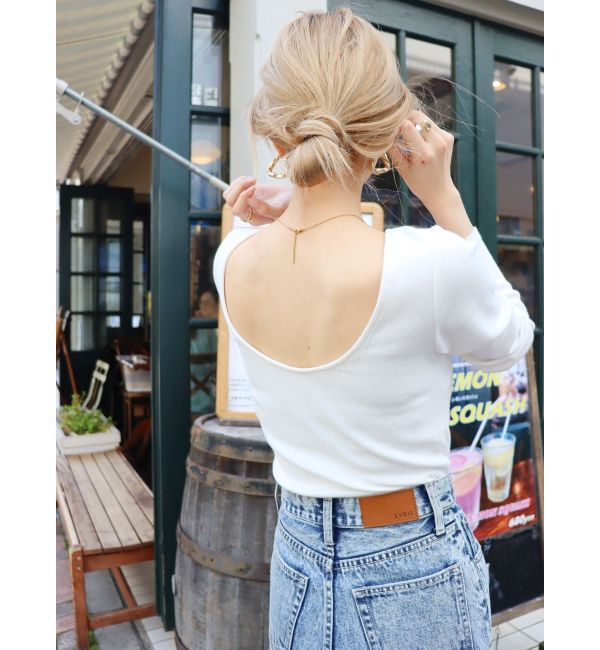 EVRIS「【WEB限定】バックオープンリブトップス」|Tシャツ・カットソー|