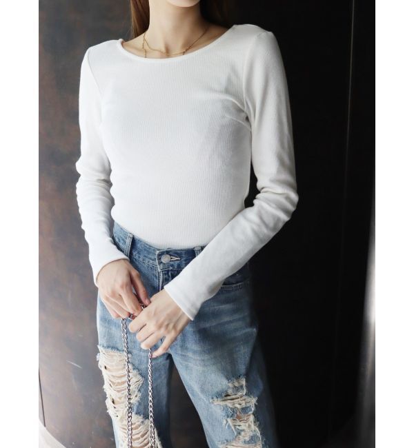 EVRIS「【WEB限定】バックオープンリブトップス」|Tシャツ・カットソー|