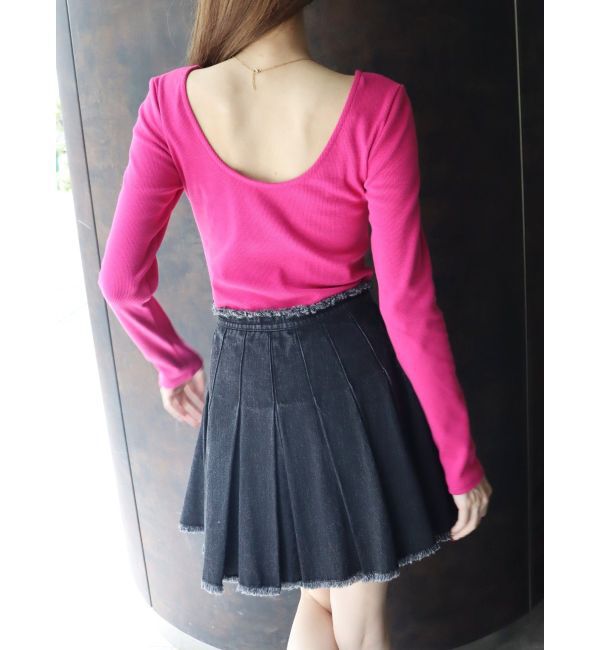 EVRIS「【WEB限定】バックオープンリブトップス」|Tシャツ・カットソー|ピンク