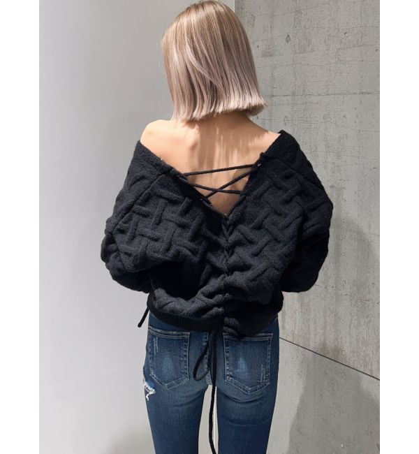 GYDA「BACKレースアップニットカーディガン」|カーディガン|