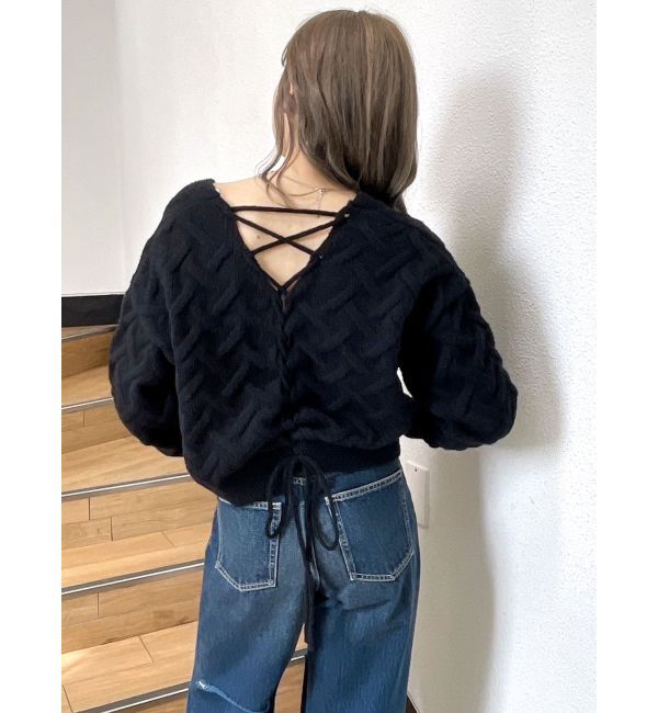 GYDA「BACKレースアップニットカーディガン」|カーディガン|