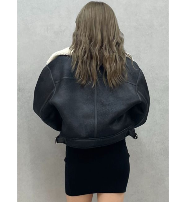 GYDA「フェイクスウェードボアショートジャケット」|ライダースジャケット|