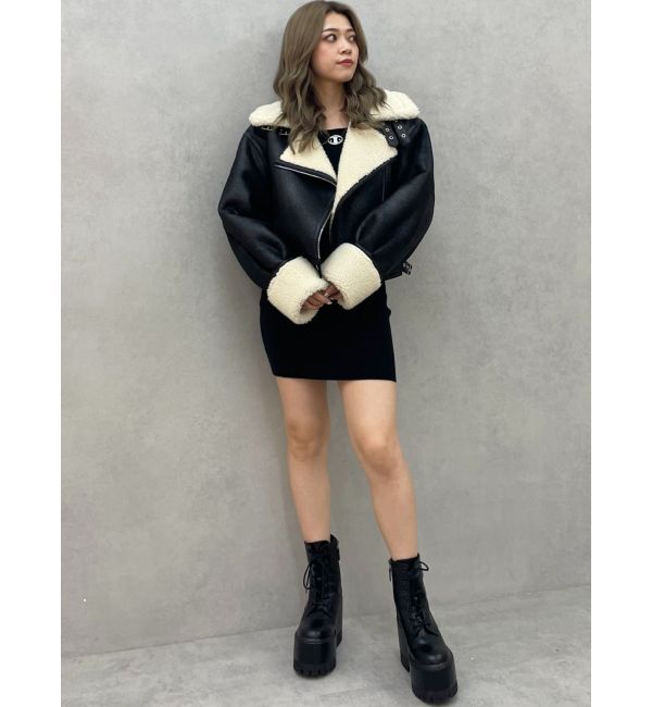 GYDA「フェイクスウェードボアショートジャケット」|ライダースジャケット|