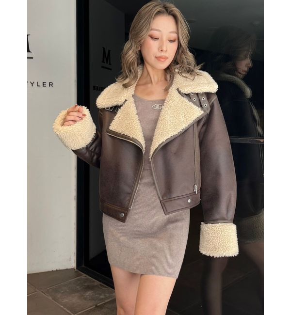 GYDA「フェイクスウェードボアショートジャケット」|ライダースジャケット|