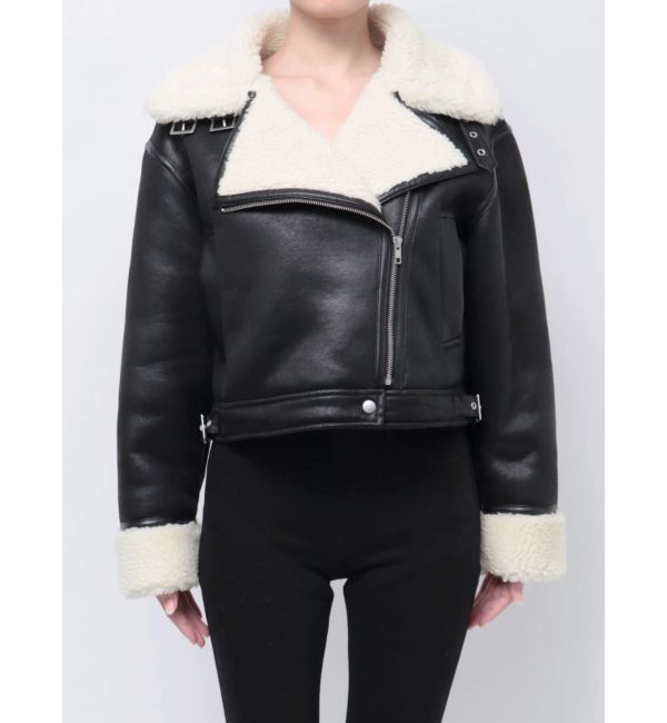 GYDA「フェイクスウェードボアショートジャケット」|ライダースジャケット|