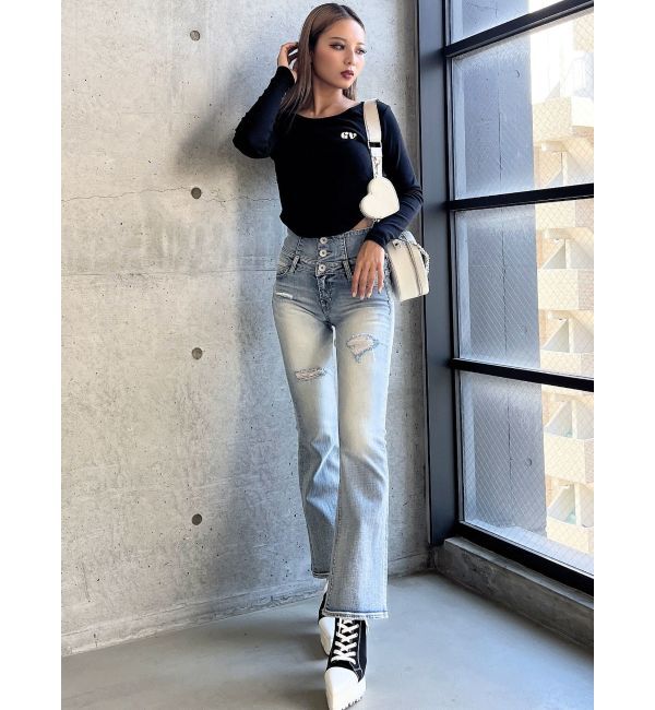 GYDA「round GYロゴプリントラウンドヘムロンT」|Tシャツ・カットソー|