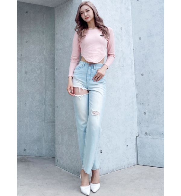 GYDA「round GYロゴプリントラウンドヘムロンT」|Tシャツ・カットソー|