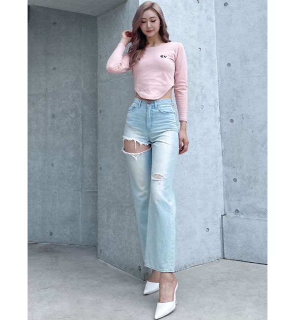 GYDA「round GYロゴプリントラウンドヘムロンT」|Tシャツ・カットソー|