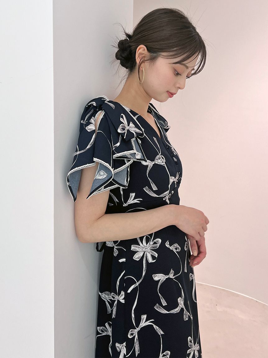 SNIDEL「【00サイズあり】Sustainableリボンプリントワンピース」|ワンピース|