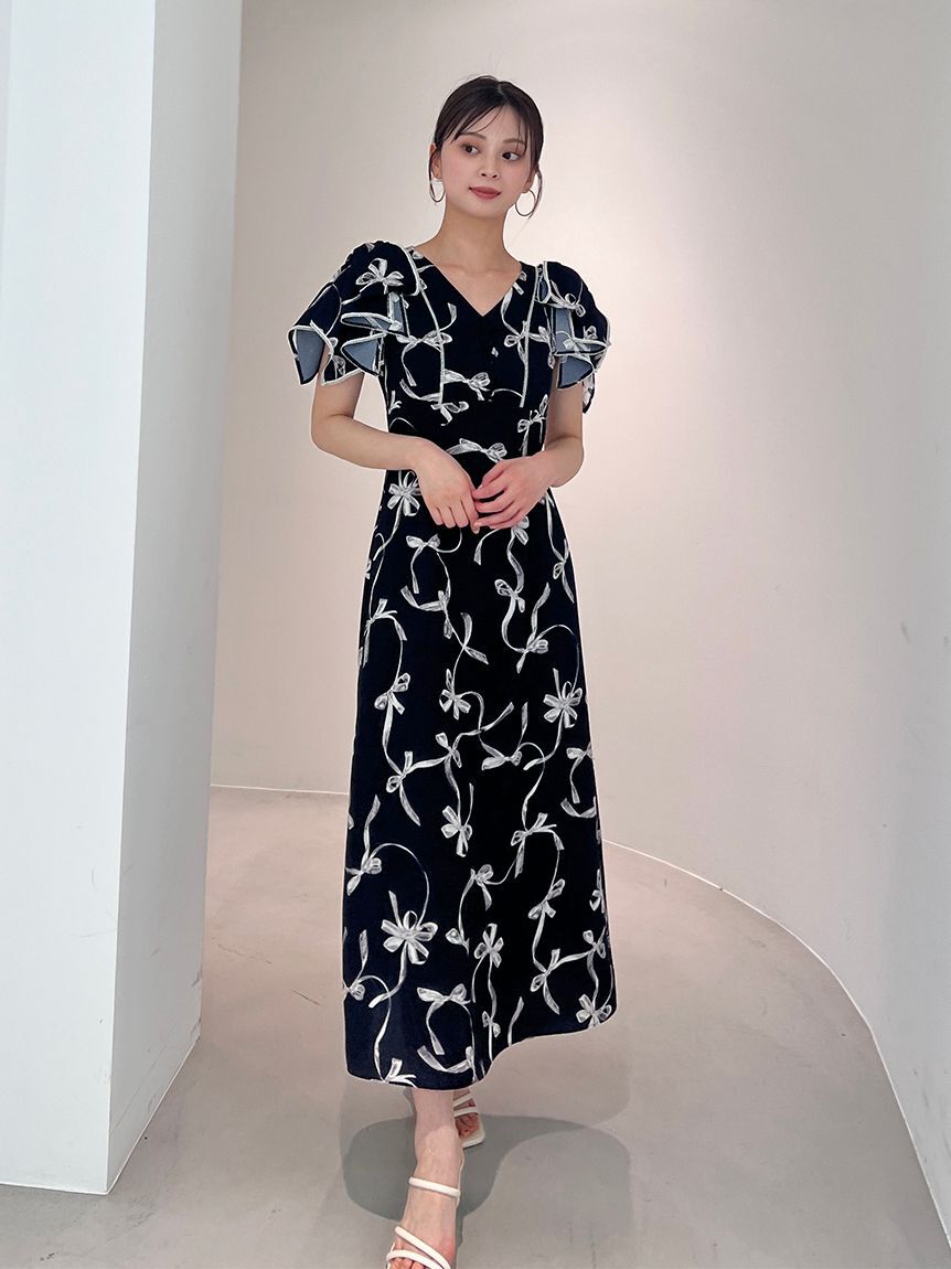 SNIDEL「【00サイズあり】Sustainableリボンプリントワンピース」|ワンピース|