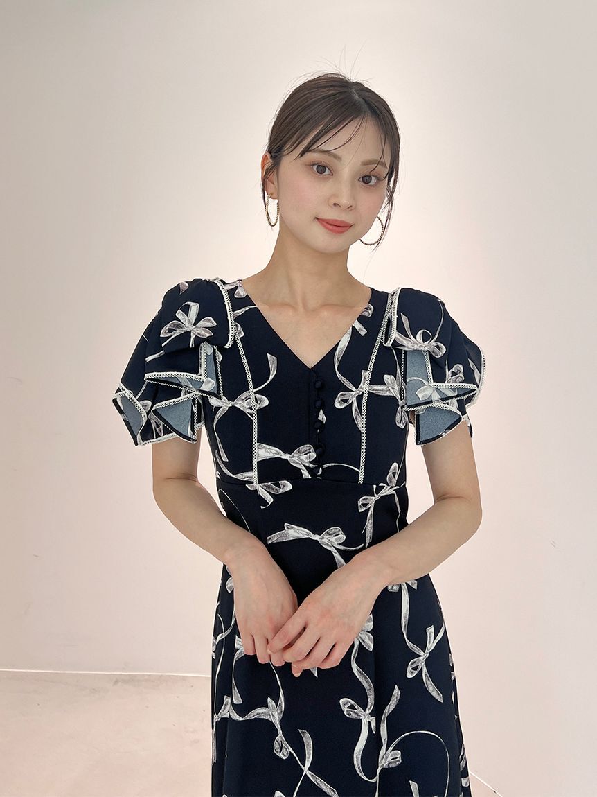 SNIDEL「【00サイズあり】Sustainableリボンプリントワンピース」|ワンピース|