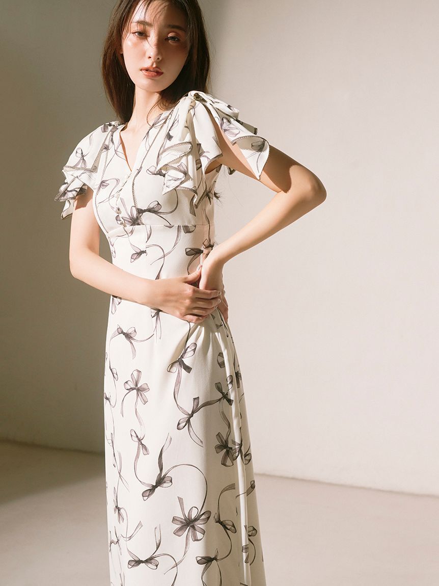 SNIDEL「【00サイズあり】Sustainableリボンプリントワンピース」|ワンピース|